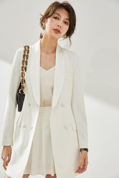 sd-breasted coat dress-white